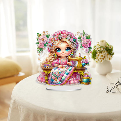 PVC Special Shaped Sewing Machine Girl Desktop Diamond Art Kits Bedroom Decor