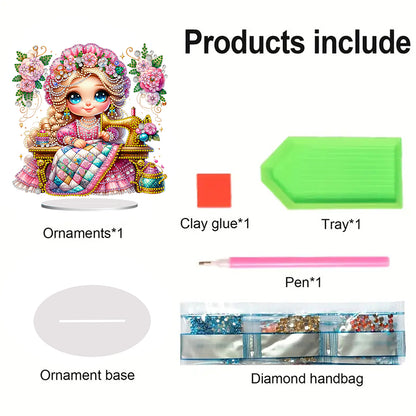 PVC Special Shaped Sewing Machine Girl Desktop Diamond Art Kits Bedroom Decor