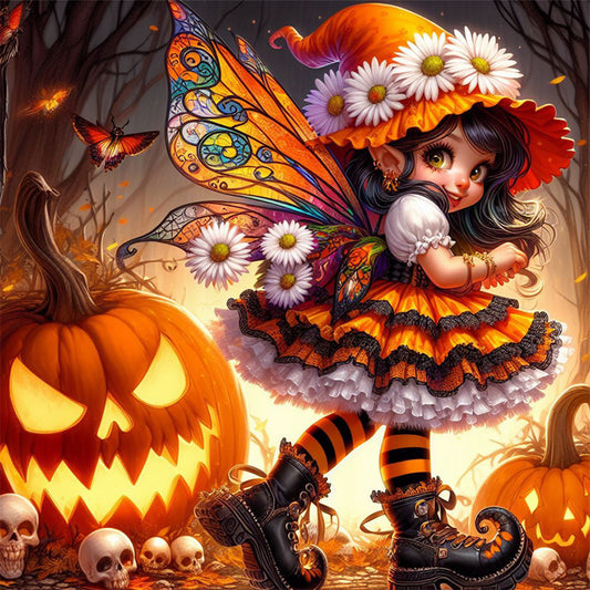 Halloween Pumpkin Girl - Full Round Drill Diamond Painting 30*30CM