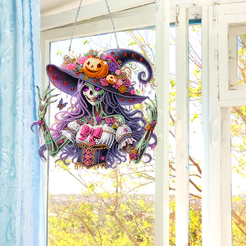 Acrylic Special Shaped Pumpkin Witch Hanging Diamond Art Kits Bedroom Decoration