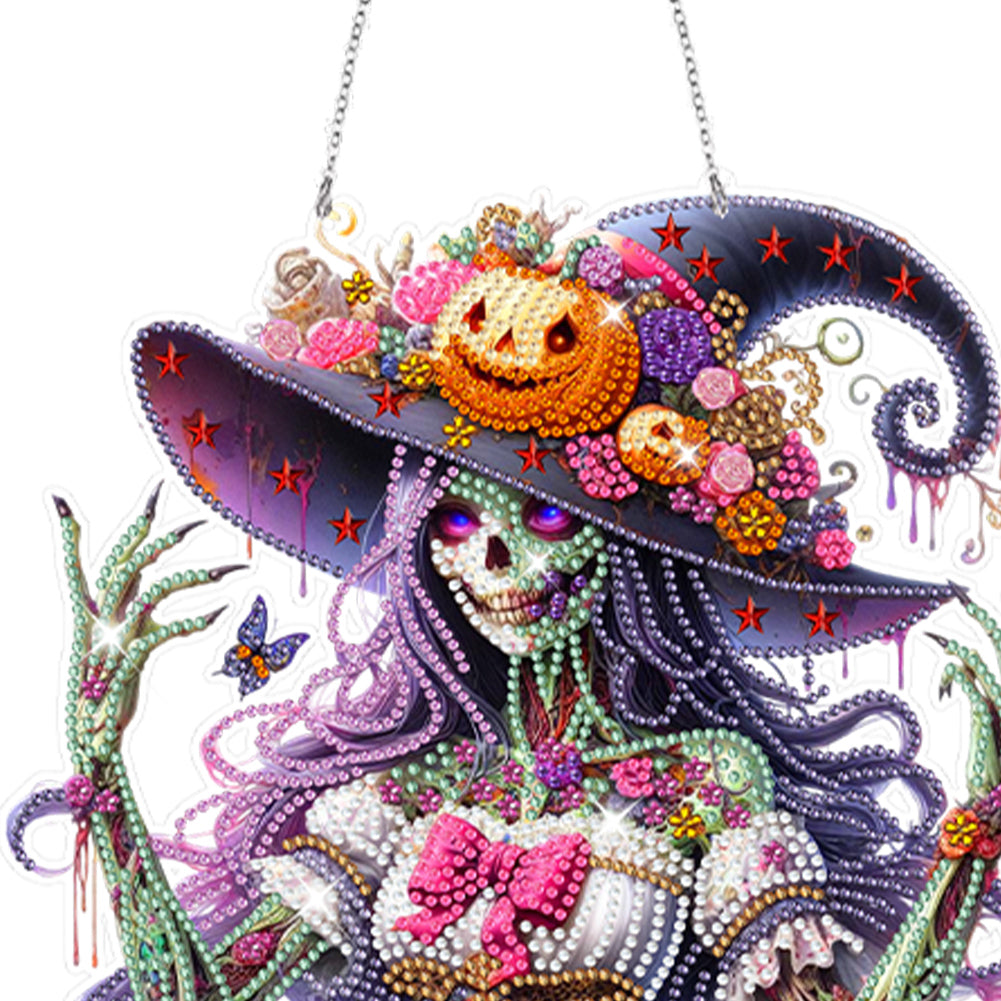 Acrylic Special Shaped Pumpkin Witch Hanging Diamond Art Kits Bedroom Decoration