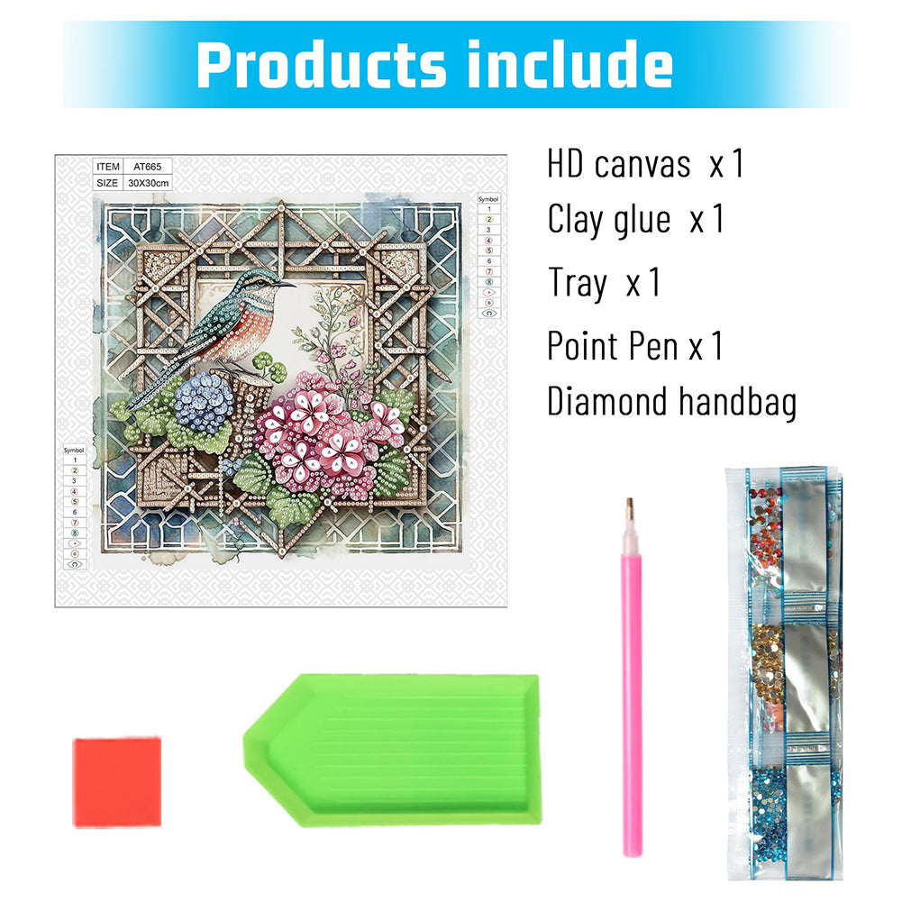 Framed Flowers And Birds - Special Shaped Drill Diamond Painting 30*30CM