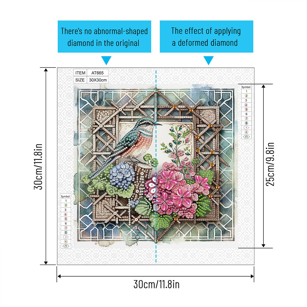 Framed Flowers And Birds - Special Shaped Drill Diamond Painting 30*30CM