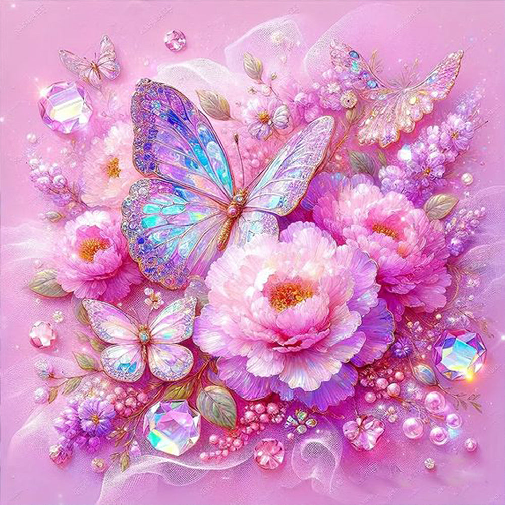 Peony Flower Butterfly - Full AB Round Drill Diamond Painting 40*40CM