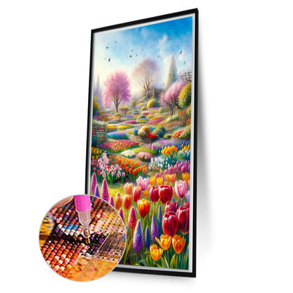 Beautiful Flower Fields - Full AB Round Drill Diamond Painting 40*70CM
