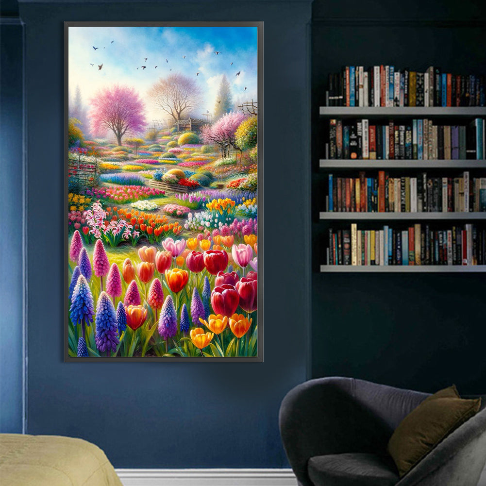 Beautiful Flower Fields - Full AB Round Drill Diamond Painting 40*70CM