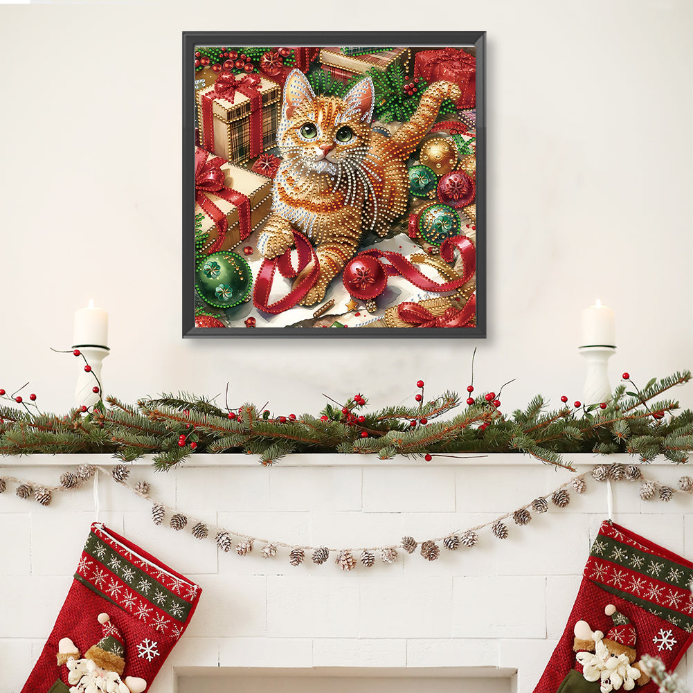 Christmas Kitten - Special Shaped Drill Diamond Painting 30*30CM