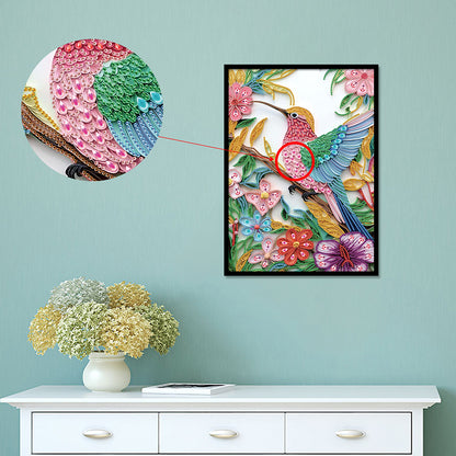 Flowers Hummingbird - Special Shaped Drill Diamond Painting 30*40CM