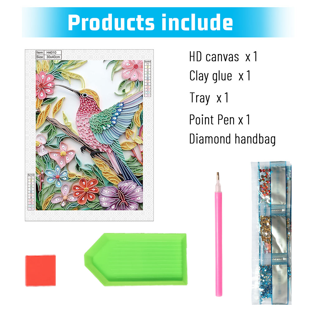 Flowers Hummingbird - Special Shaped Drill Diamond Painting 30*40CM