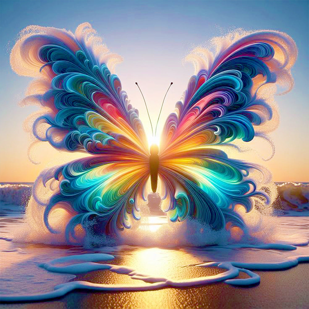 Colorful Butterflies On The Beach - Full Round Drill Diamond Painting 40*40CM