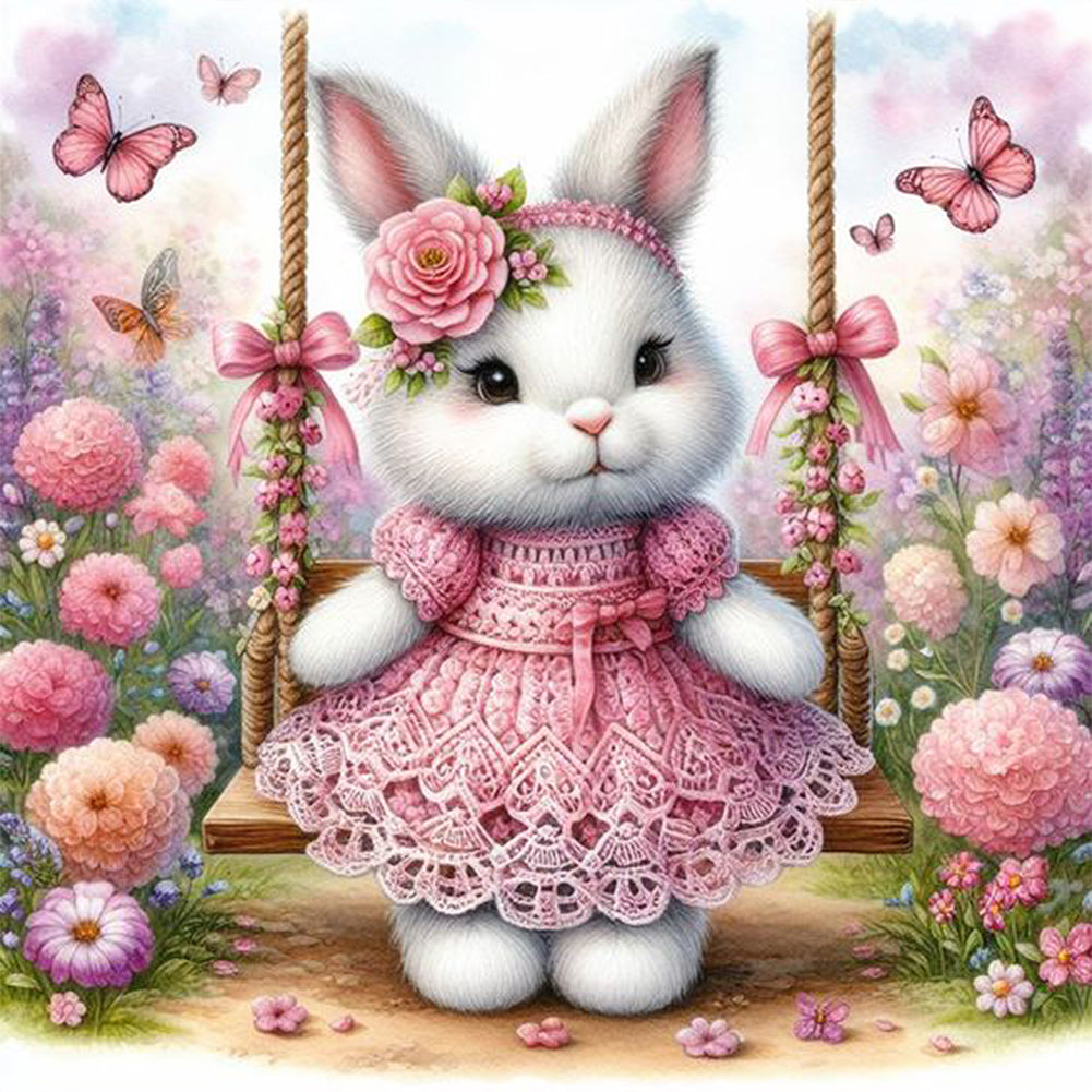 Rabbit On The Swing - Full AB Round Drill Diamond Painting 30*30CM