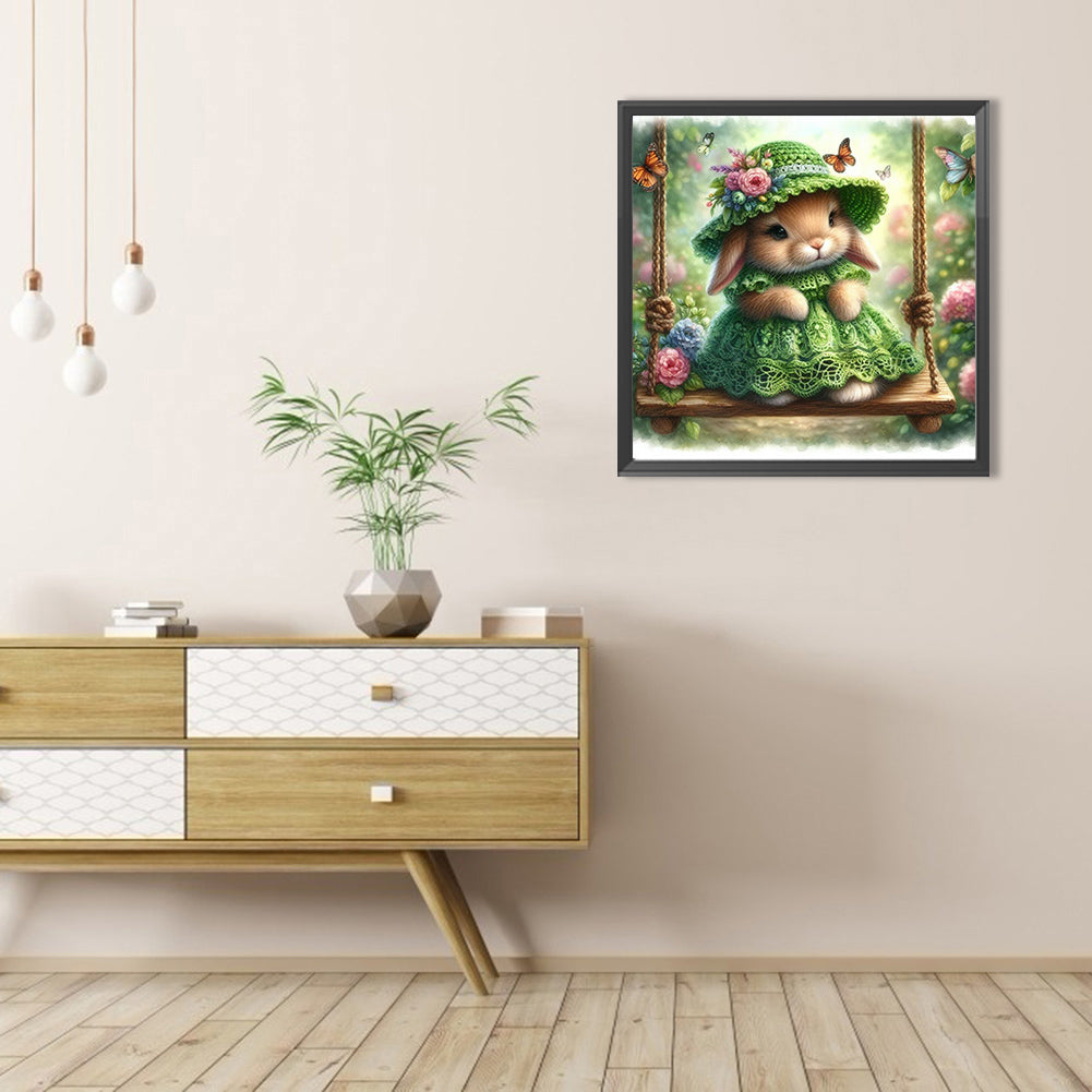 Rabbit On The Swing - Full AB Round Drill Diamond Painting 30*30CM