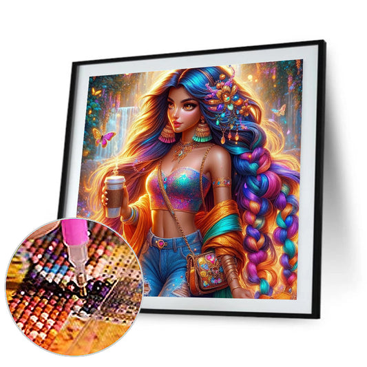 Girl With Braided Hair - Full Round Drill Diamond Painting 40*40CM