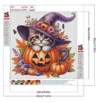 Halloween Pumpkin Kitten - Full Round Drill Diamond Painting 30*30CM