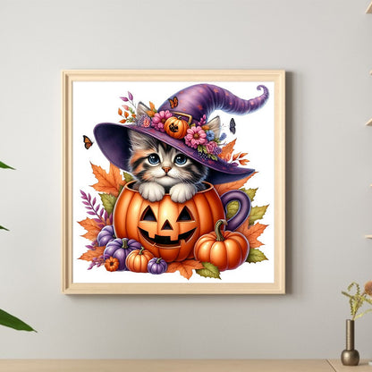 Halloween Pumpkin Kitten - Full Round Drill Diamond Painting 30*30CM