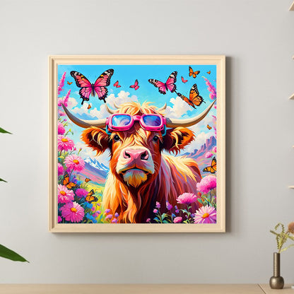 Butterfly Bush Highland Yak - Full Round Drill Diamond Painting 30*30CM