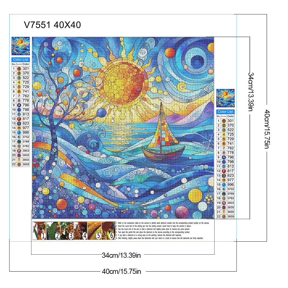 Glass Wind Ocean Sailing - Full Round Drill Diamond Painting 40*40CM