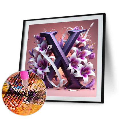 Lily Flower Letter X - Full Round Drill Diamond Painting 40*40CM