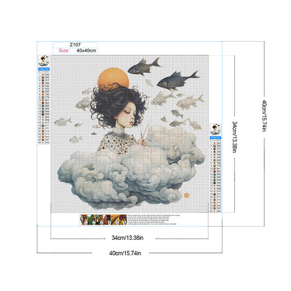 Cartoon Girl And Cloud - Full Round Drill Diamond Painting 40*40CM