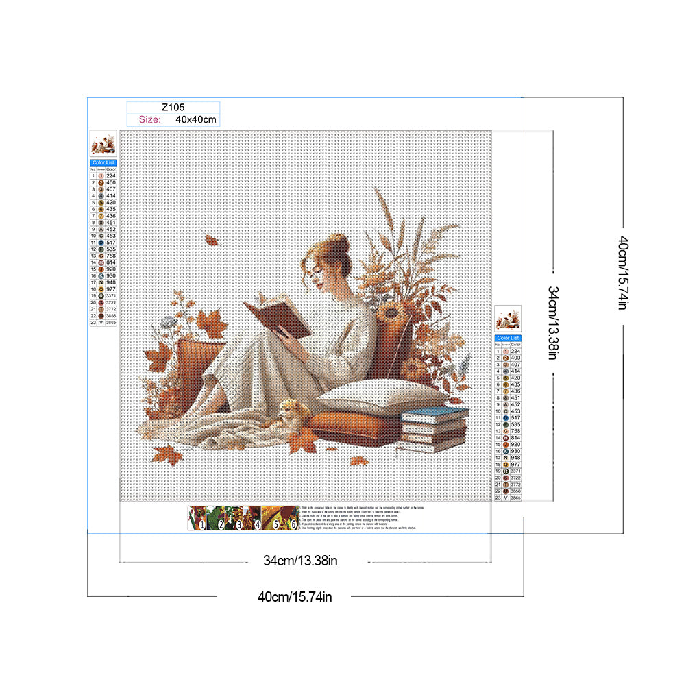 Girl Reading A Book - Full Round Drill Diamond Painting 40*40CM