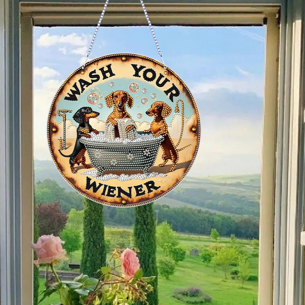 Thanksgiving Diamond Painting Hanging Pendant Window Decor (Hot Dog Dachshund)