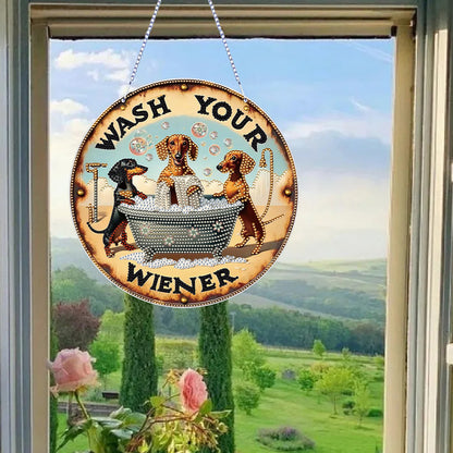 Thanksgiving Diamond Painting Hanging Pendant Window Decor (Hot Dog Dachshund)