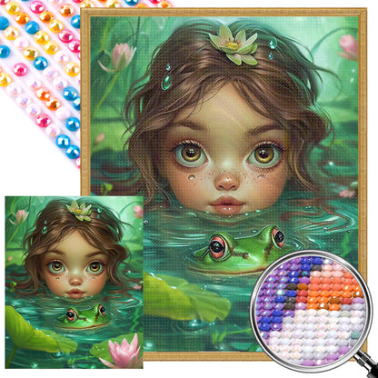 Girl And Frog In Water - Full AB Round Drill Diamond Painting 40*50CM