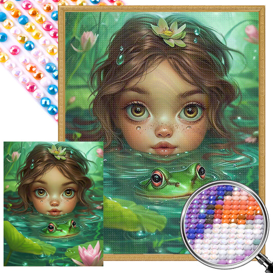Girl And Frog In Water - Full AB Round Drill Diamond Painting 40*50CM