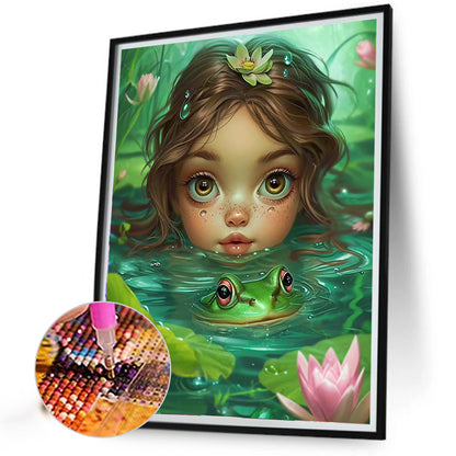 Girl And Frog In Water - Full AB Round Drill Diamond Painting 40*50CM