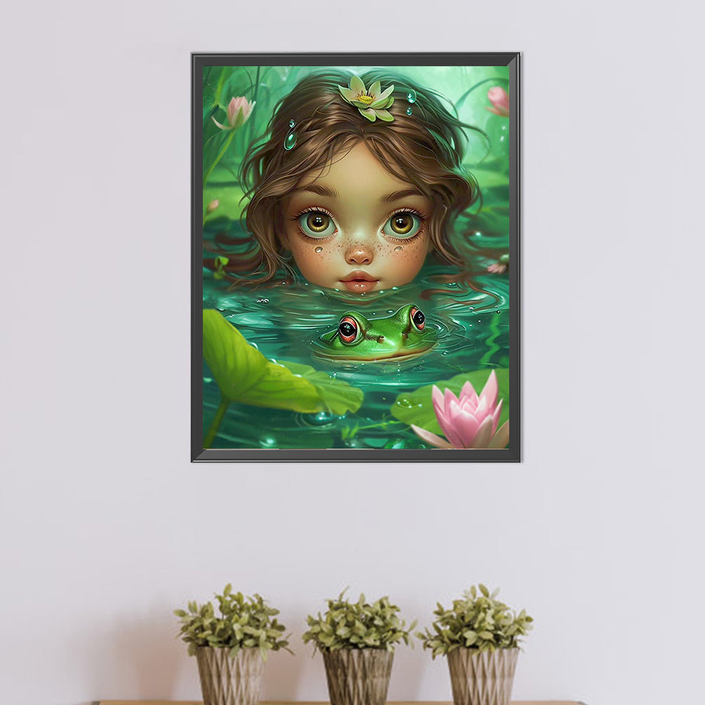 Girl And Frog In Water - Full AB Round Drill Diamond Painting 40*50CM