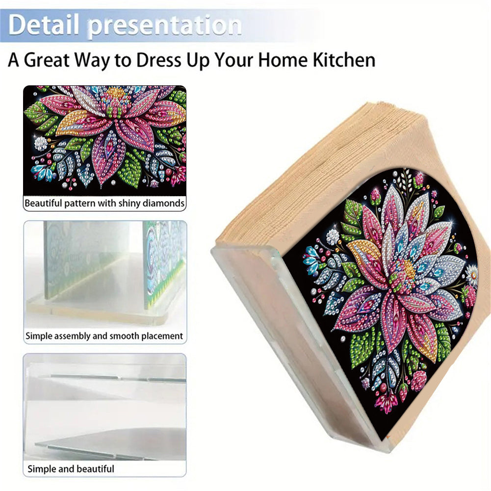 Acrylic Flowers Diamond Painting Napkin Rack Diamond Art Paper Towel Holder
