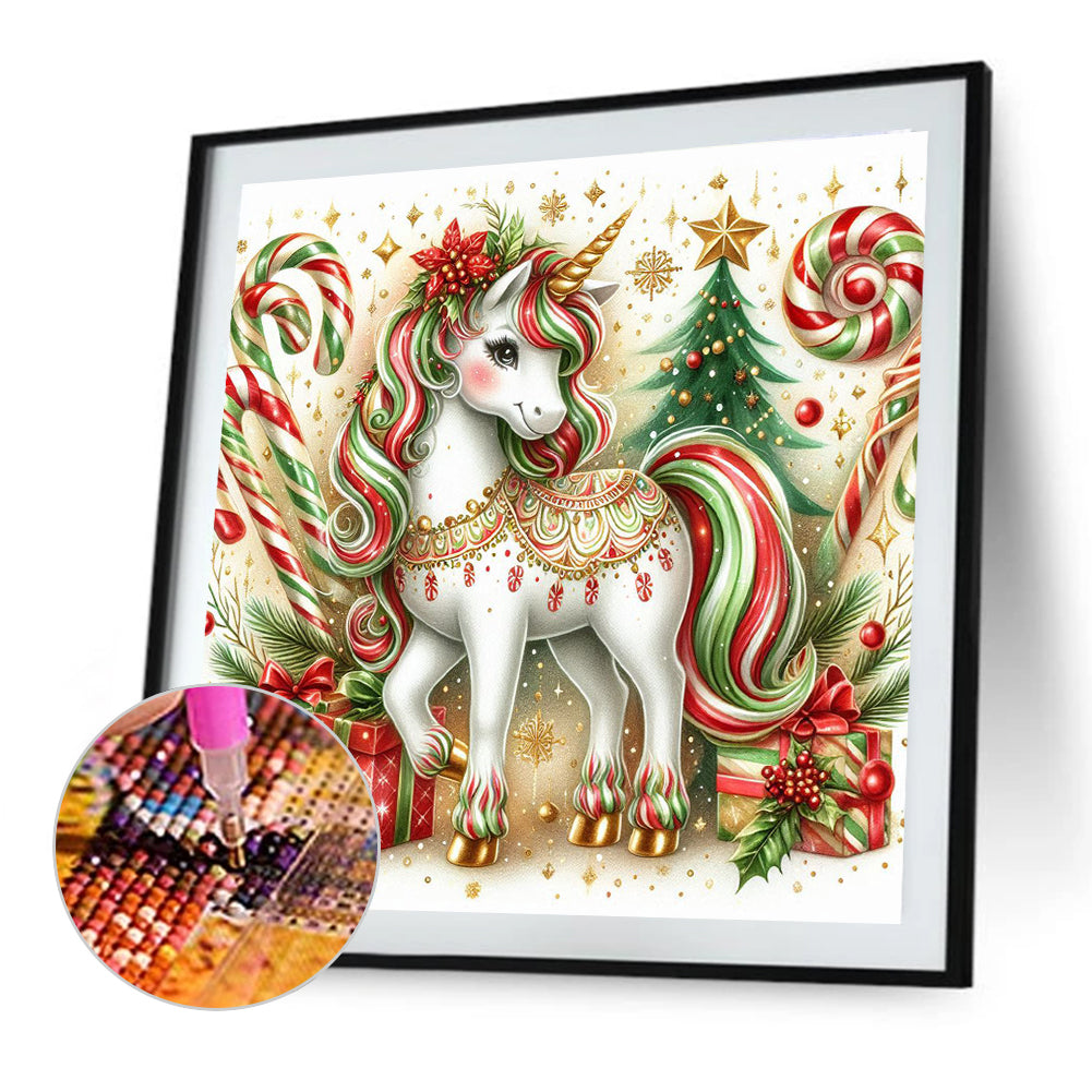 Christmas Candy Unicorn - Full Round Drill Diamond Painting 40*40CM