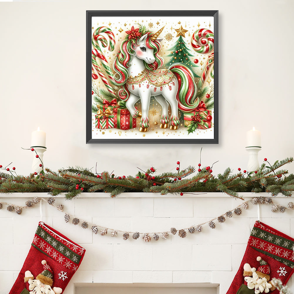 Christmas Candy Unicorn - Full Round Drill Diamond Painting 40*40CM