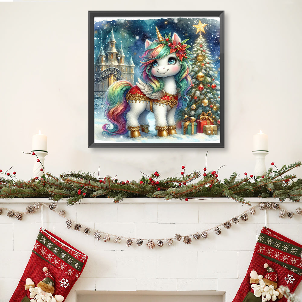 Christmas Tree Castle Unicorn - Full Round Drill Diamond Painting 40*40CM