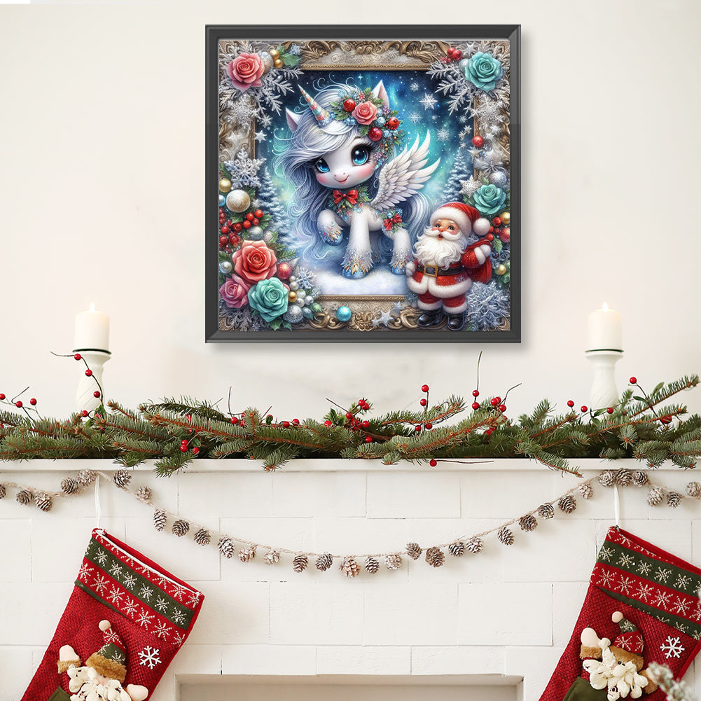 Santa Claus And Unicorn - Full Round Drill Diamond Painting 40*40CM