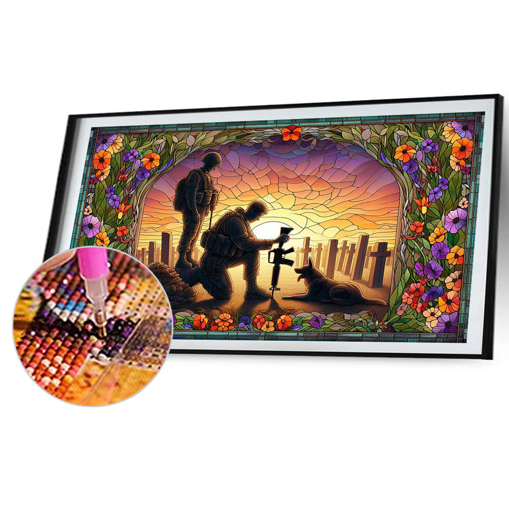 Glass Painting Dusk Warriors And War Dogs Hounds - Full Round Drill Diamond Painting 40*70CM
