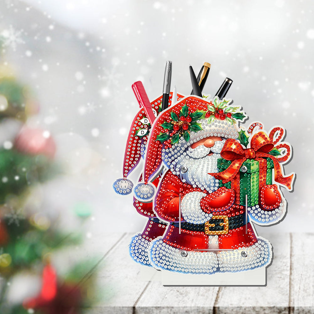 Acrylic Special Shape Double Side Santa Claus Diamond Painting Pencil Holder