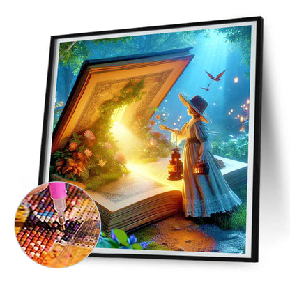 Night Visit To The World Of Books - Full Round Drill Diamond Painting 30*30CM