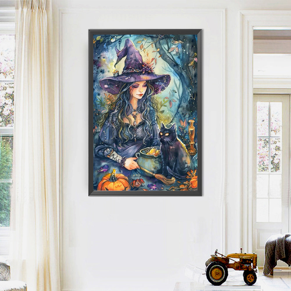 Witch And Black Cat - Full AB Round Drill Diamond Painting 40*60CM