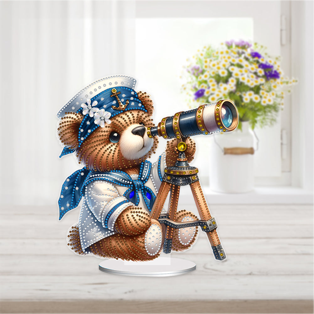 Acrylic Special Shape Sailing Bear DIY Diamond Painting Desktop Ornaments