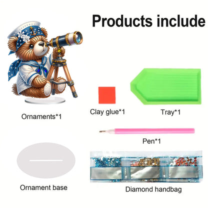 Acrylic Special Shape Sailing Bear DIY Diamond Painting Desktop Ornaments