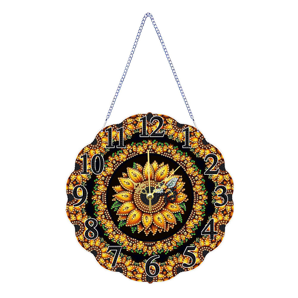 Special Shape Sunflower Bee DIY Diamond Painting Hanging Clock for Home Decor