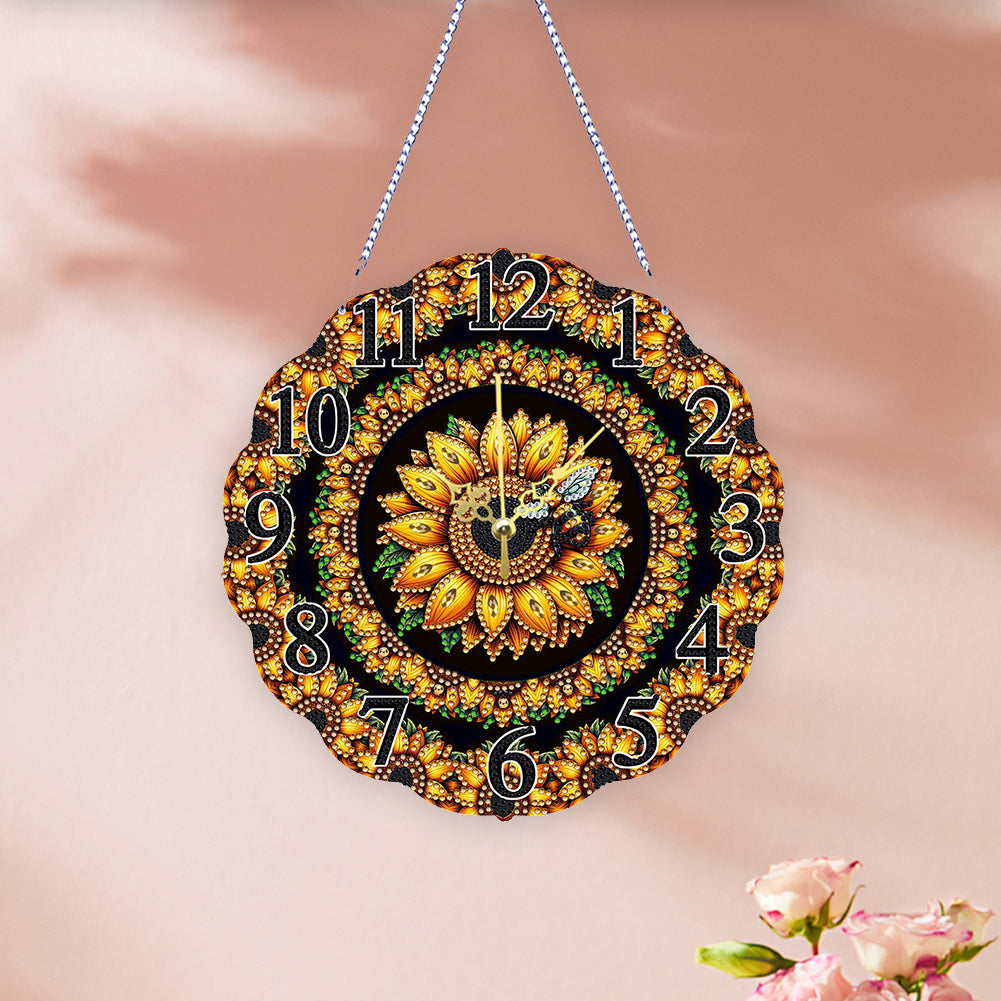 Special Shape Sunflower Bee DIY Diamond Painting Hanging Clock for Home Decor
