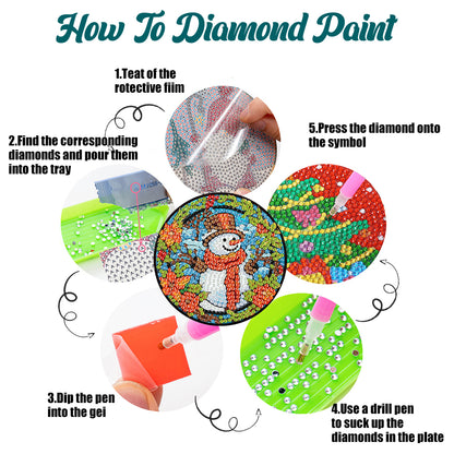 6Pcs Wooden Snowman Diamond Painting Coasters with Holder for Adults Beginners