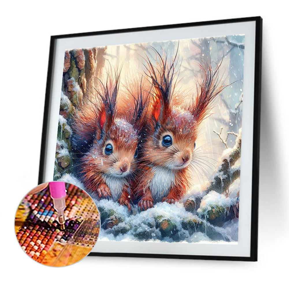 Small Animals In The Snow - Full Square Drill Diamond Painting 30*30CM
