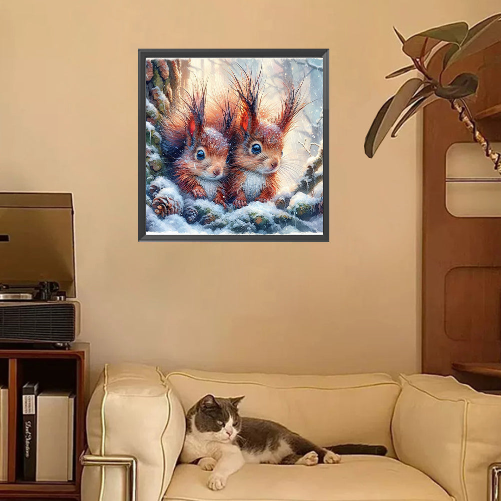 Small Animals In The Snow - Full Square Drill Diamond Painting 30*30CM