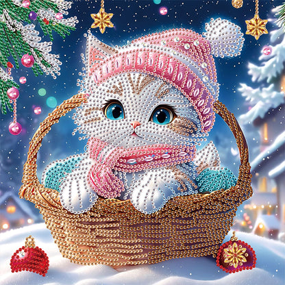 Winter Snow Scene Kitten - Partial Special-Shaped Drill Diamond Painting 30*30CM