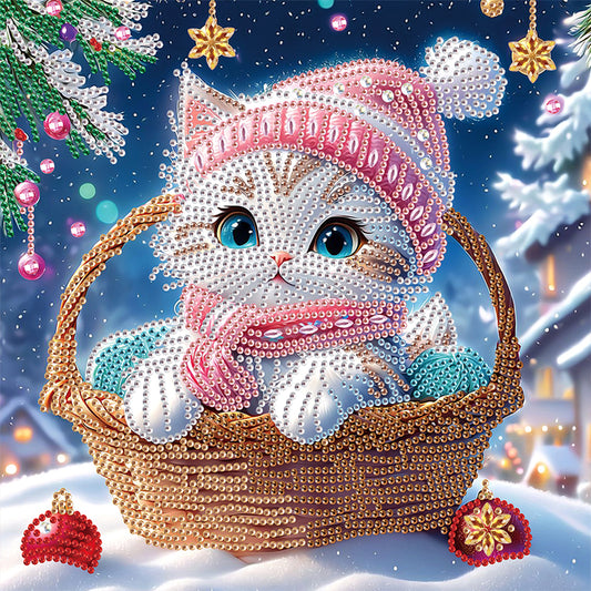 Winter Snow Scene Kitten - Partial Special-Shaped Drill Diamond Painting 30*30CM