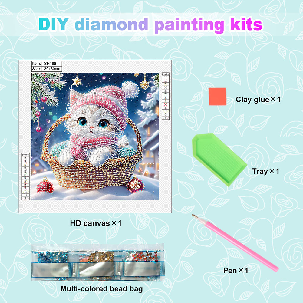 Winter Snow Scene Kitten - Partial Special-Shaped Drill Diamond Painting 30*30CM