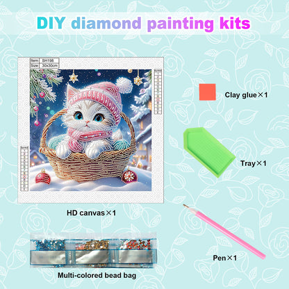 Winter Snow Scene Kitten - Partial Special-Shaped Drill Diamond Painting 30*30CM